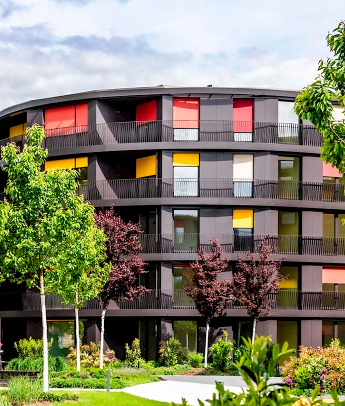 Fassade des Wohnprojekts Marina Garden in Dresden